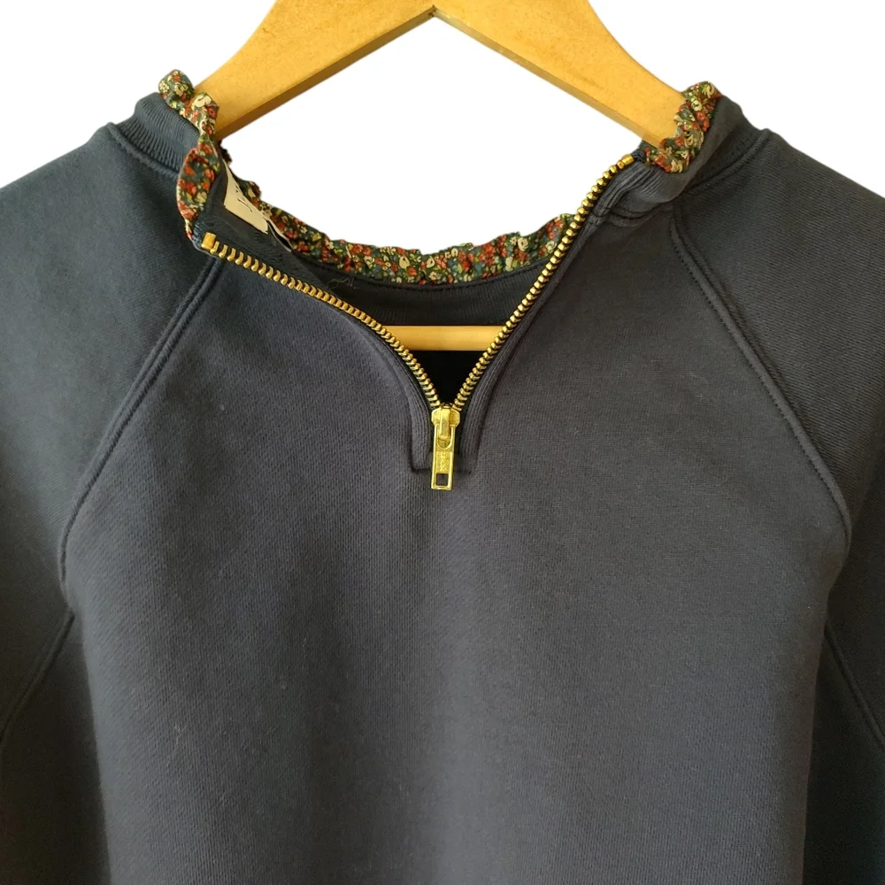 J. Crew Navy Blue Long Sleeve Sweatshirt with Floral Trim Size Large